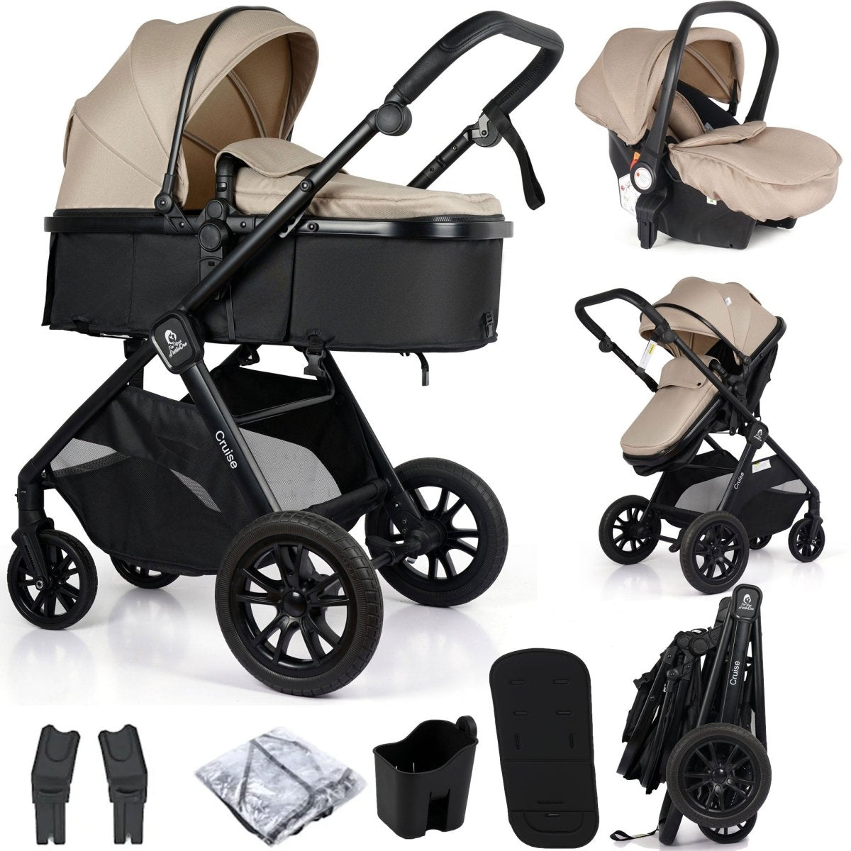 For Your Little One Cruise 3 In 1 Travel System With Car Seat - Dune Beige (Free Cupholder And Seat Liner Included!)-0
