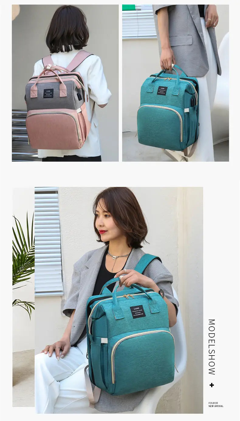 Multifunctional Maternity Diaper Backpack Upgraded With Removable Mosquito Net Large Capacity Foldable Infants Baby