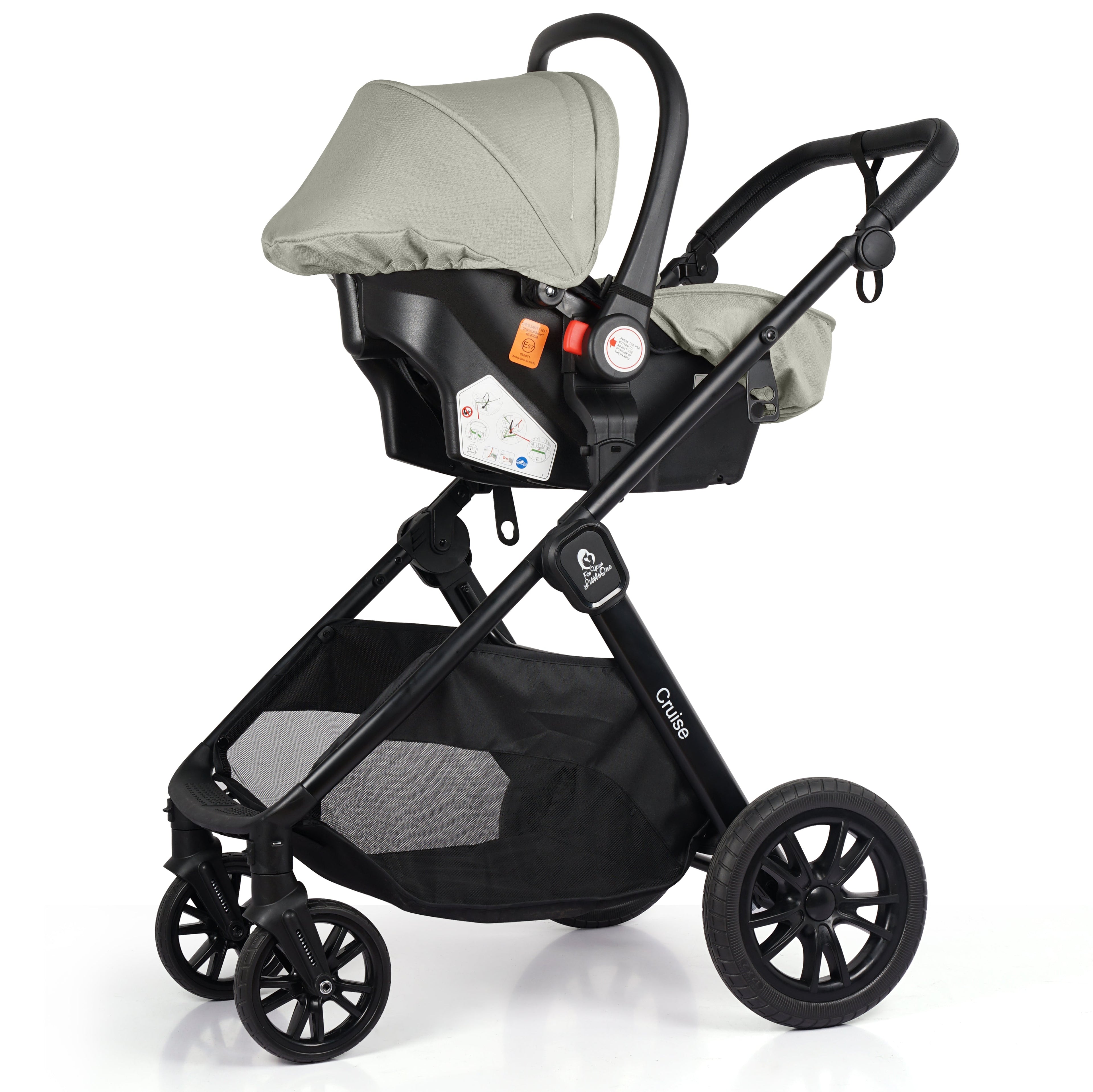 For Your Little One Cruise 3 In 1 Travel System With Car Seat - Pebble Sage (Free Cupholder And Seat Liner Included!)
