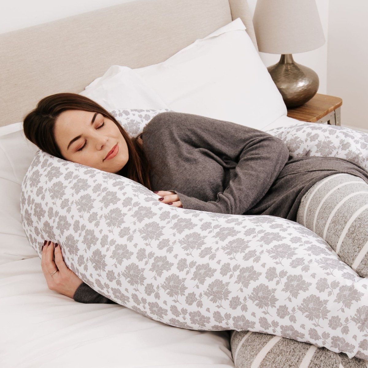 12 Ft Maternity Pillow Case - Grey Floral - Maternity Pillow Covers