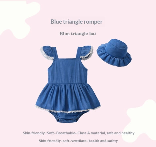 Denim Romper With Hat Sleeveless For Baby Girls