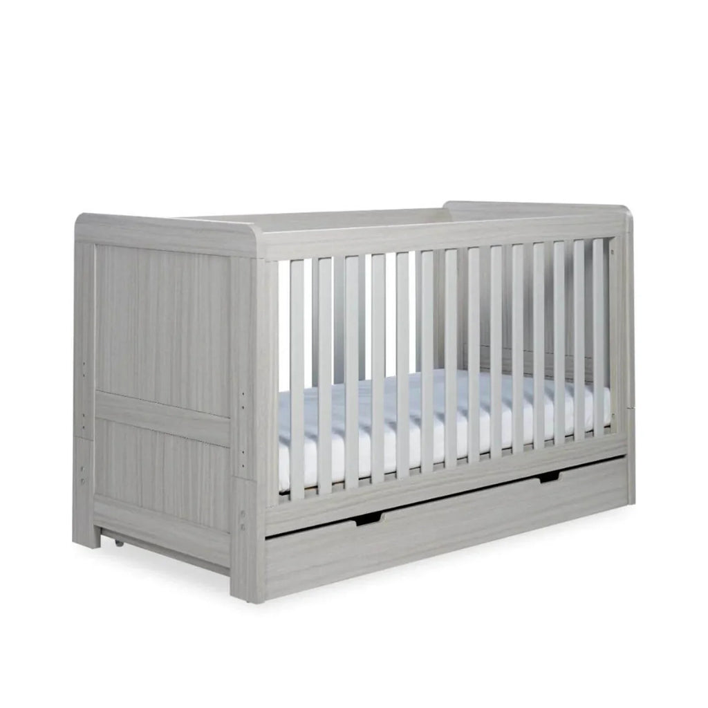 Ickle Bubba Pembrey Cot Bed & Under Drawer Ash Grey - Without Mattress