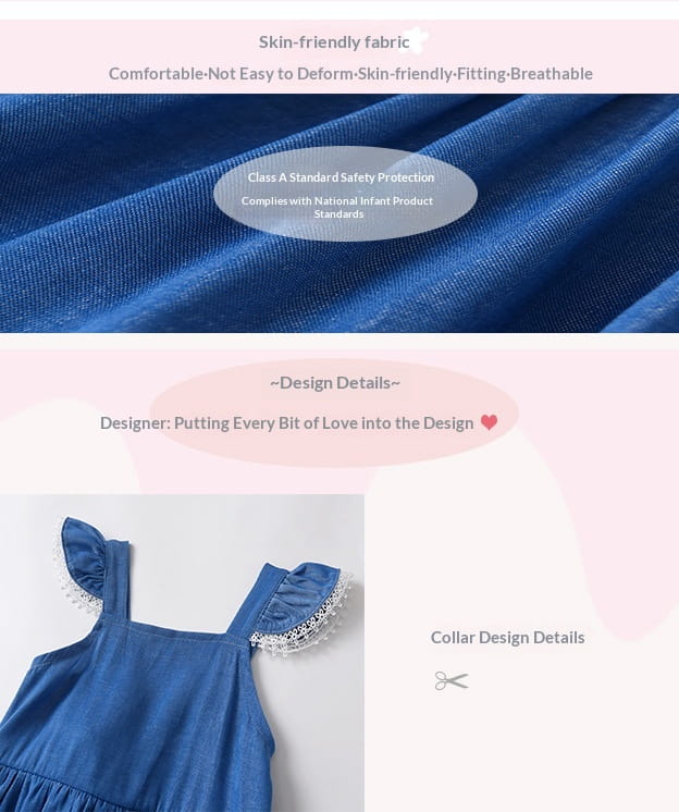 Denim Romper With Hat Sleeveless For Baby Girls