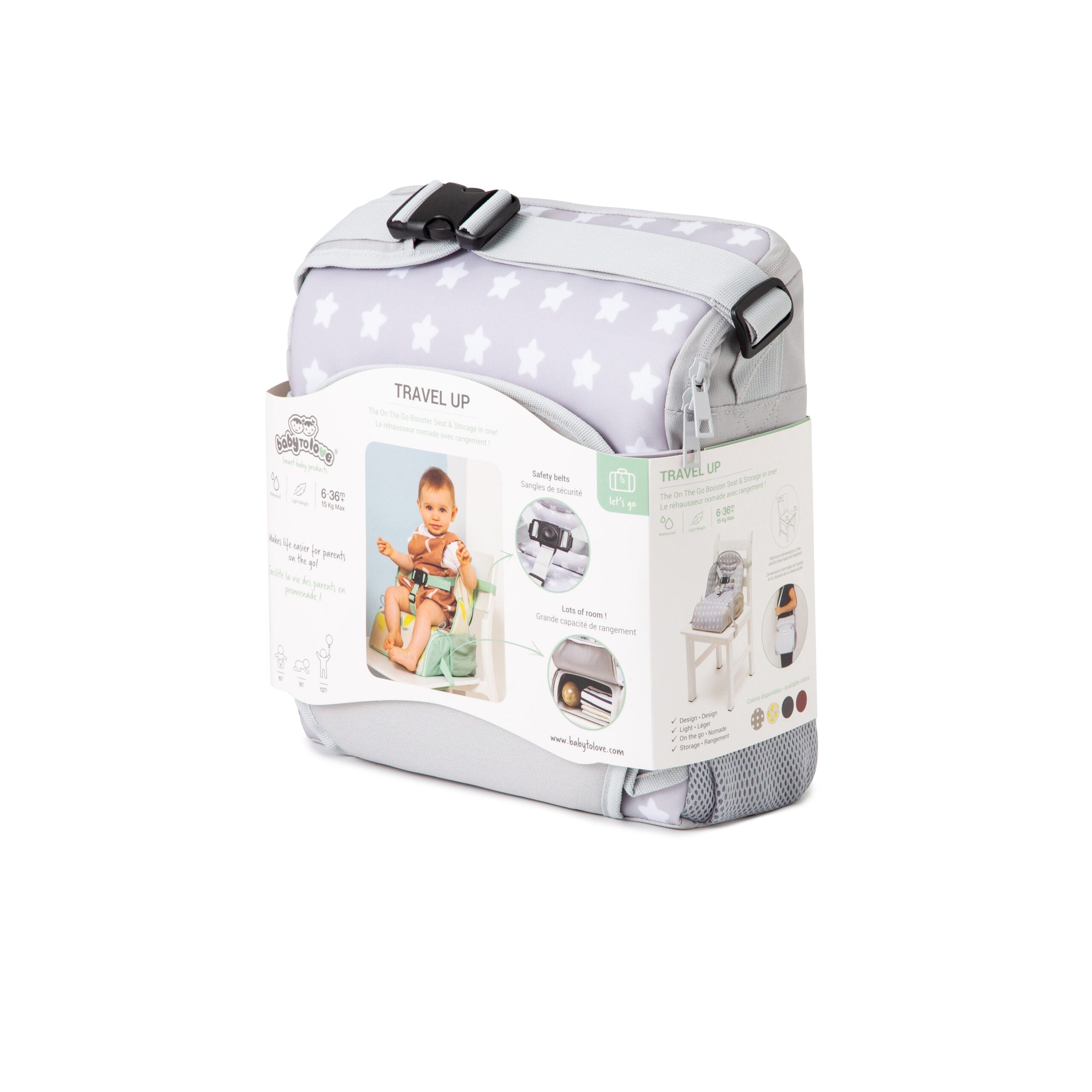 Baby to Love Travel Up Backpack Chair & Booster Seat - White Stars