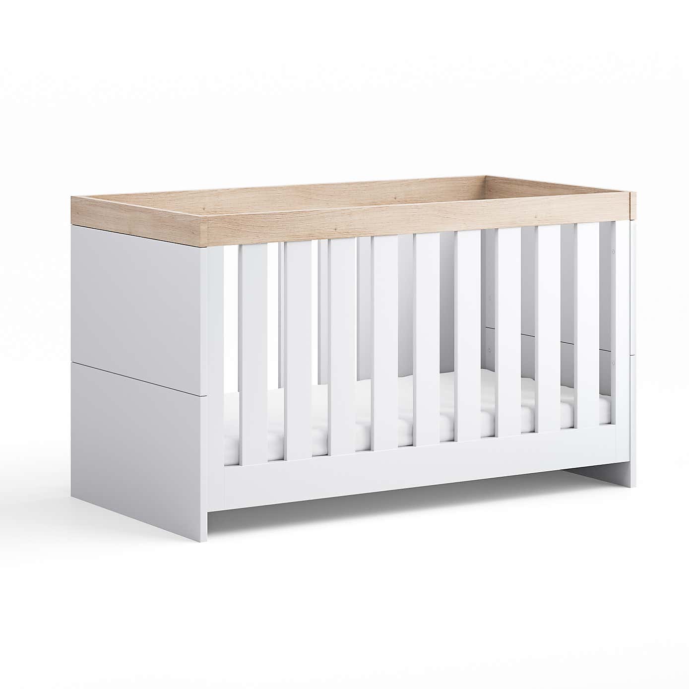 Little Acorns Burlington 3 Piece Nursery Furniture Set with Cot Bed, Dresser and Wardrobe - White & Oak