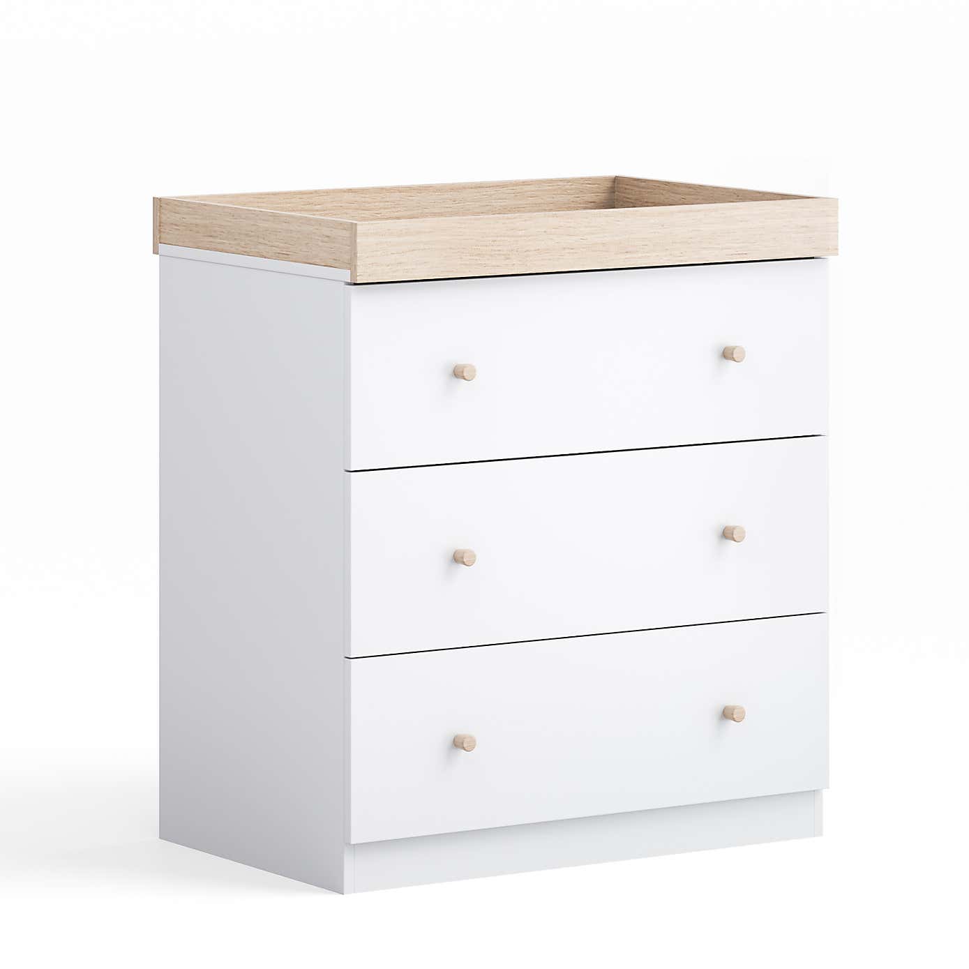 Little Acorns Burlington 3 Piece Nursery Furniture Set with Cot Bed, Dresser and Wardrobe - White & Oak
