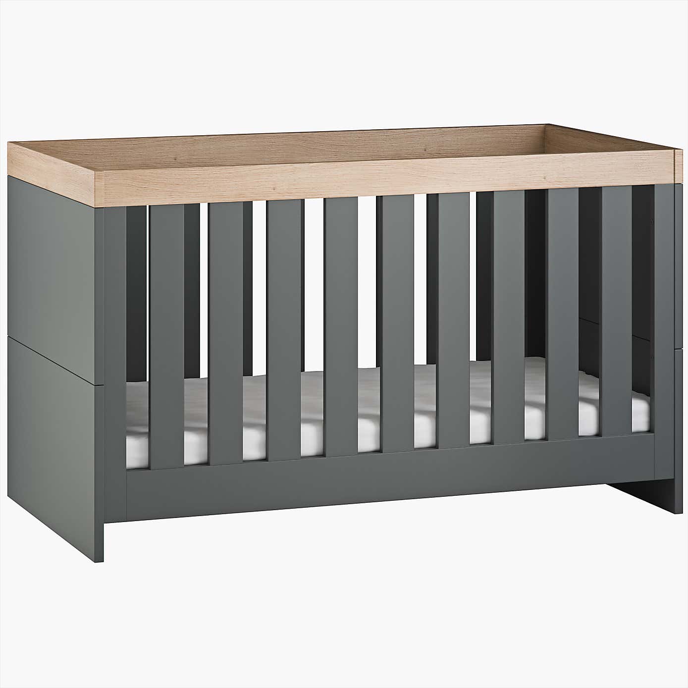 Little Acorns Burlington 2 Piece Nursery Furniture Set with Cot Bed and Dresser - Anthracite Grey & Oak