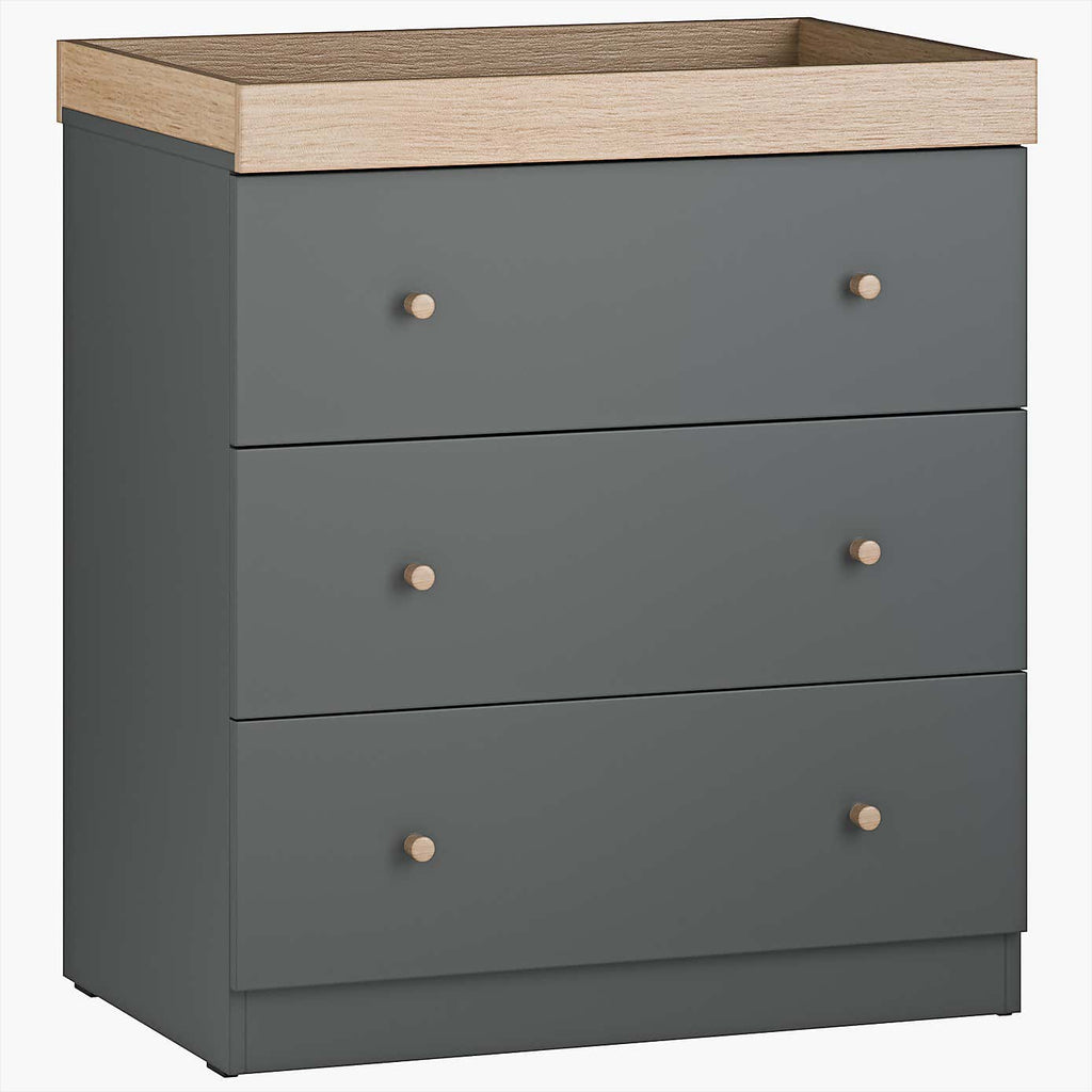 Little Acorns Burlington 2 Piece Nursery Furniture Set with Cot Bed and Dresser - Anthracite Grey & Oak