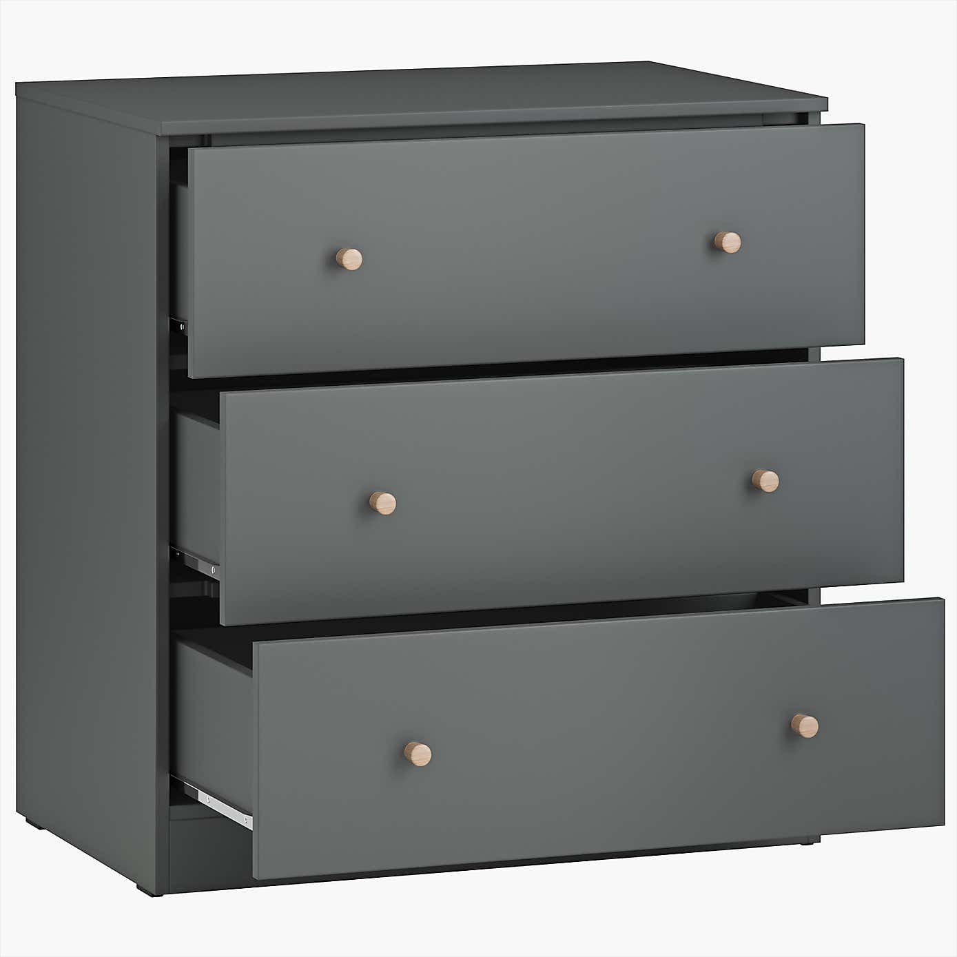 Little Acorns Burlington 3 Piece Nursery Furniture Set with Cot Bed, Dresser and Wardrobe - Anthracite Grey & Oak