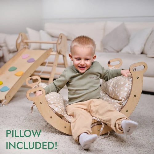 4in1 Montessori Climbing Frame: Pikler Triangle + Arch + Slide Board + Cushion for Toddlers (1–3 Years) - Ivory - 4in1