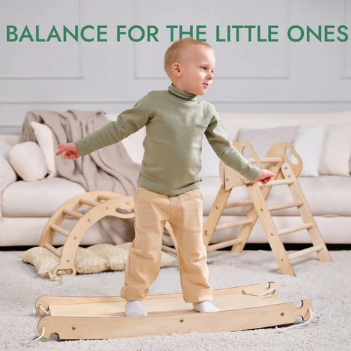 4in1 Montessori Climbing Frame: Pikler Triangle + Arch + Slide Board + Cushion for Toddlers (1–3 Years) - Ivory - 4in1