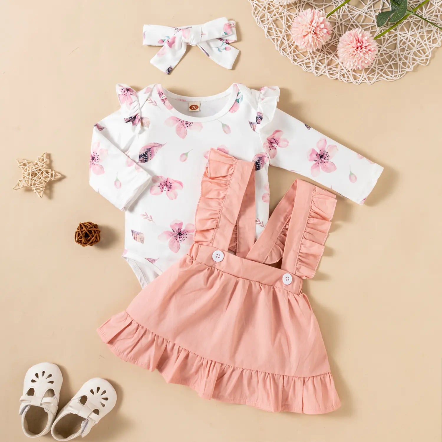Baby Girl Printed Ruffle Romper Dress Set