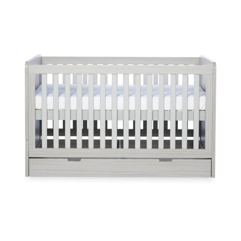 Ickle Bubba Pembrey Cot Bed & Under Drawer Ash Grey - Premium Pocket Sprung Mattress