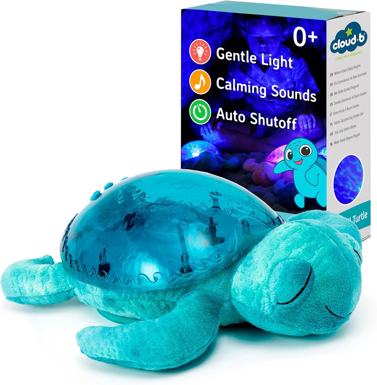 Cloud B Tranquil Turtle Rechargeable Projector Nightlight with White Noise Soothing Sounds - Aqua Blue