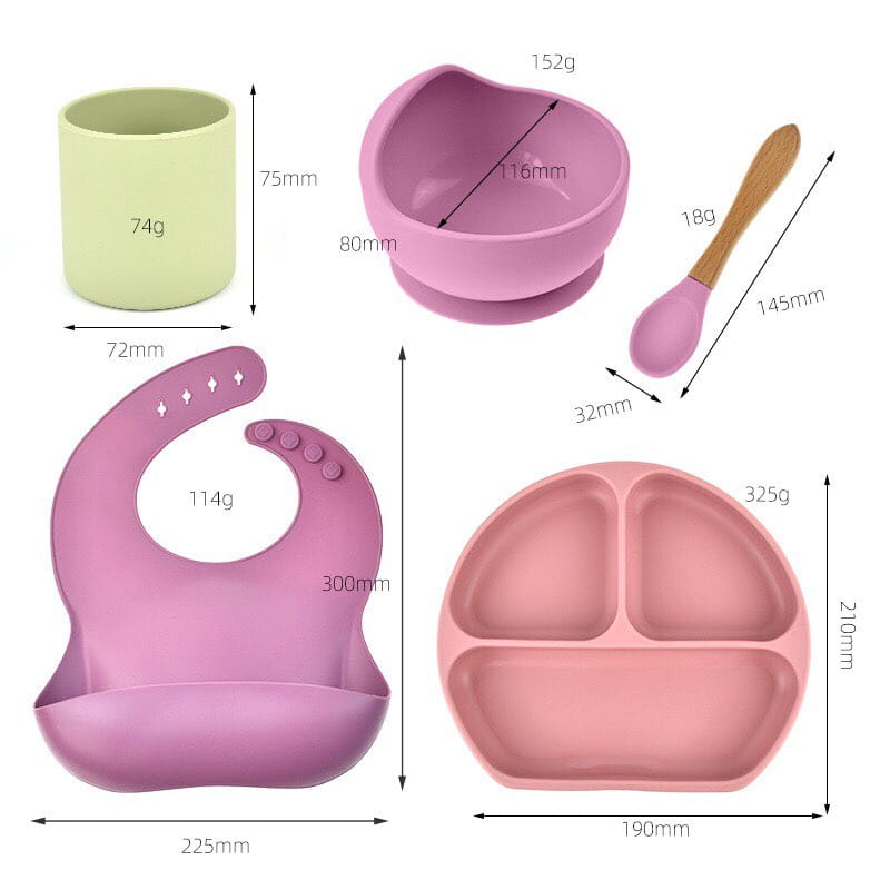 Silicone Children’s Suction Cup Bowl Bib Baby Dinner Plate Water Cup Complementary Food Bowl Spoon Saliva Pocket