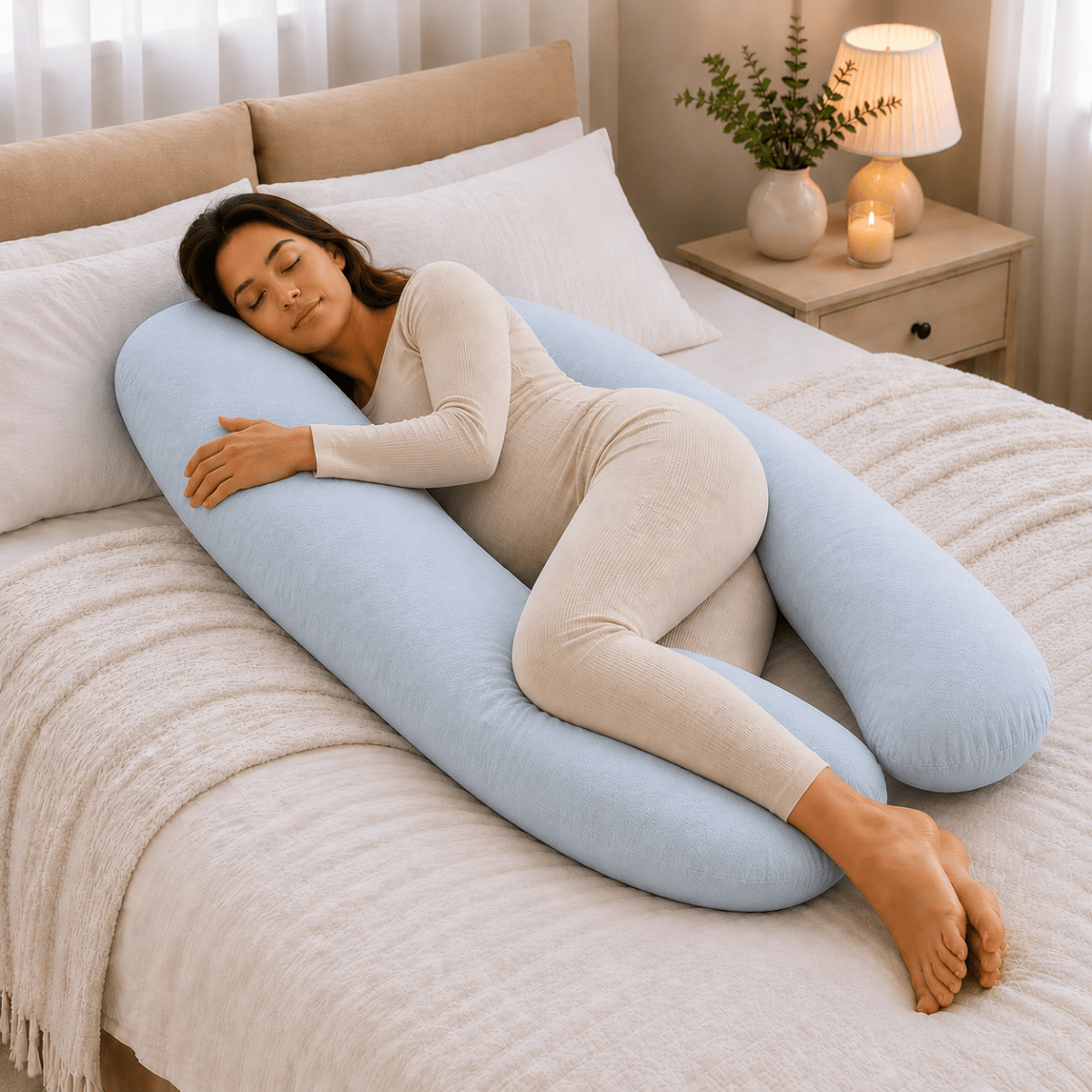 12 Ft Maternity Pillow And Case - Light Blue