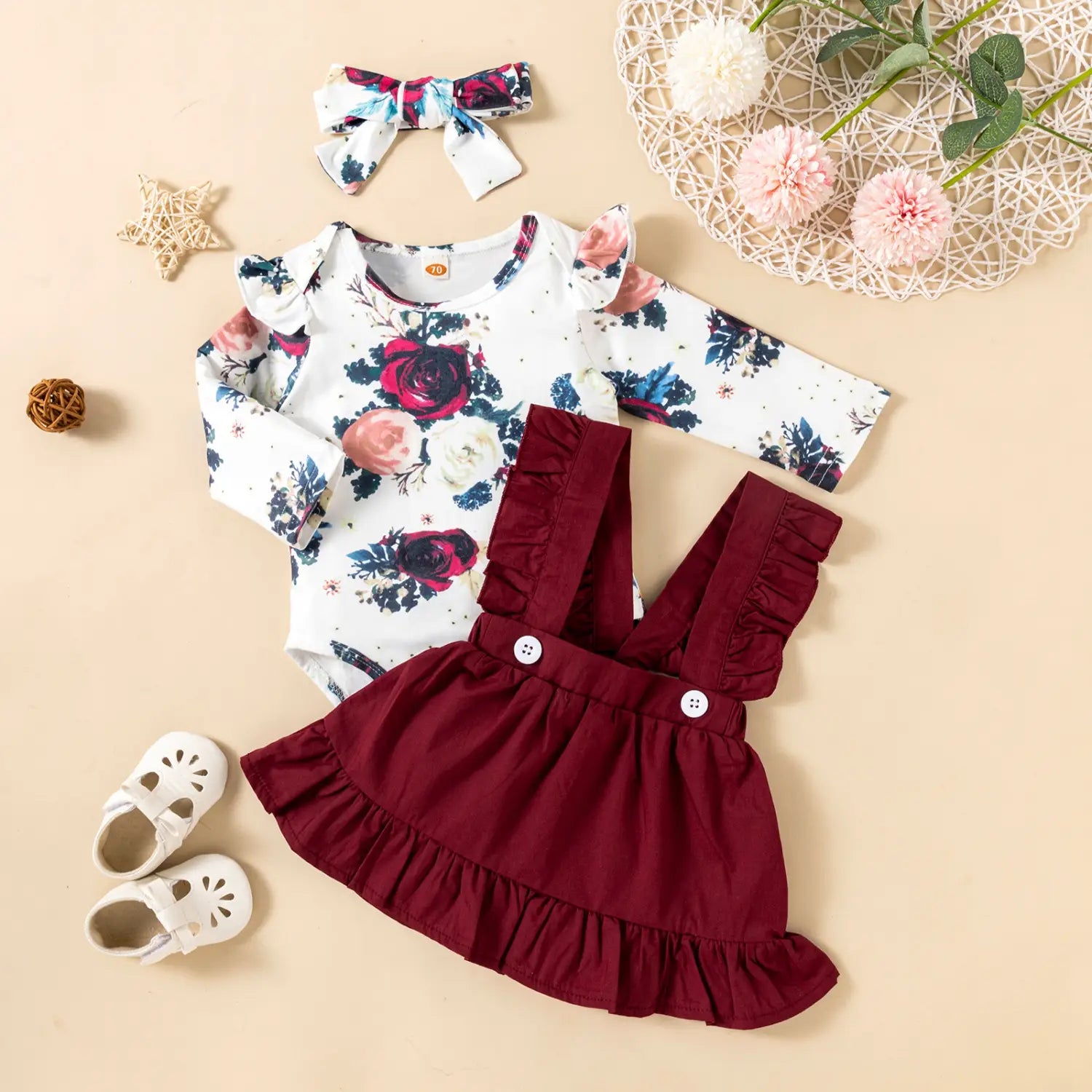 Baby Girl Printed Ruffle Romper Dress Set