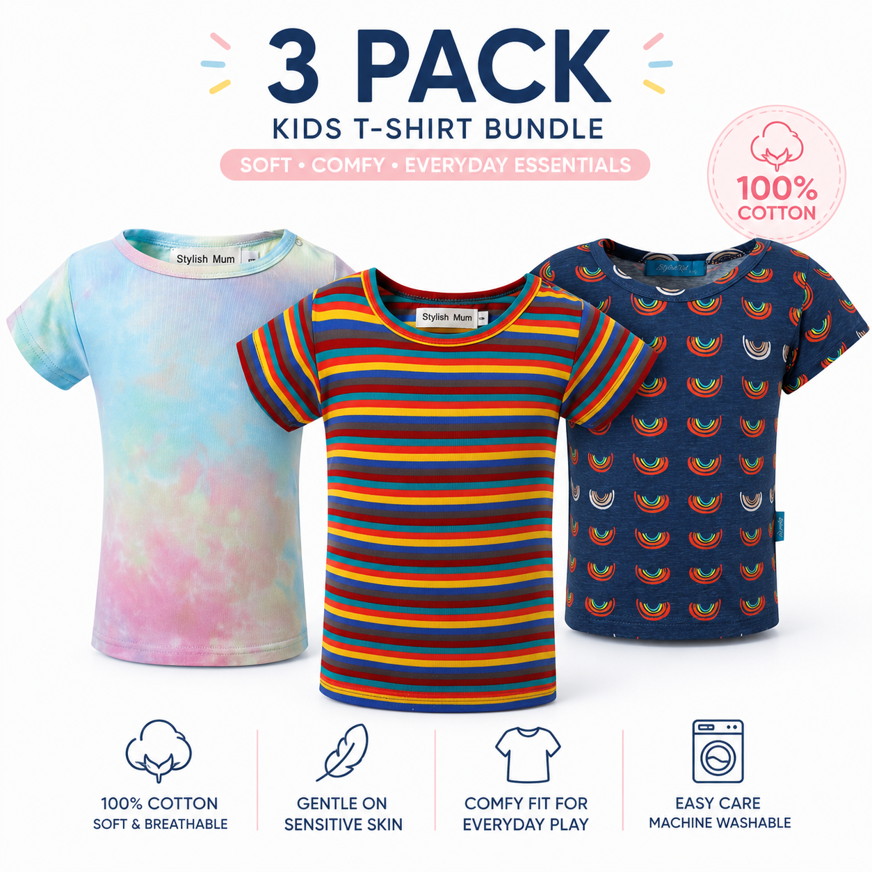 Three Kids Baby T-Shirt Bundle – Soft Cotton Everyday Essentials-0