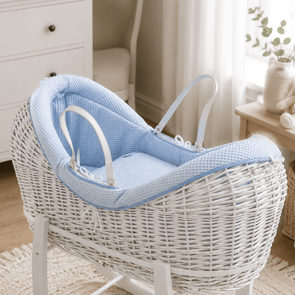 Pod Blue Waffle Moses Basket Bedding Set (Basket Not Included!)