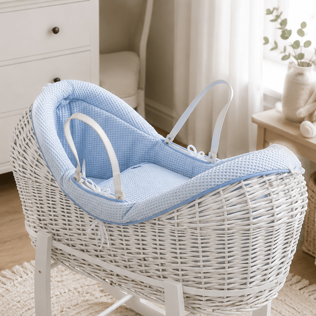Pod Blue Waffle Moses Basket Bedding Set (Basket Not Included!)