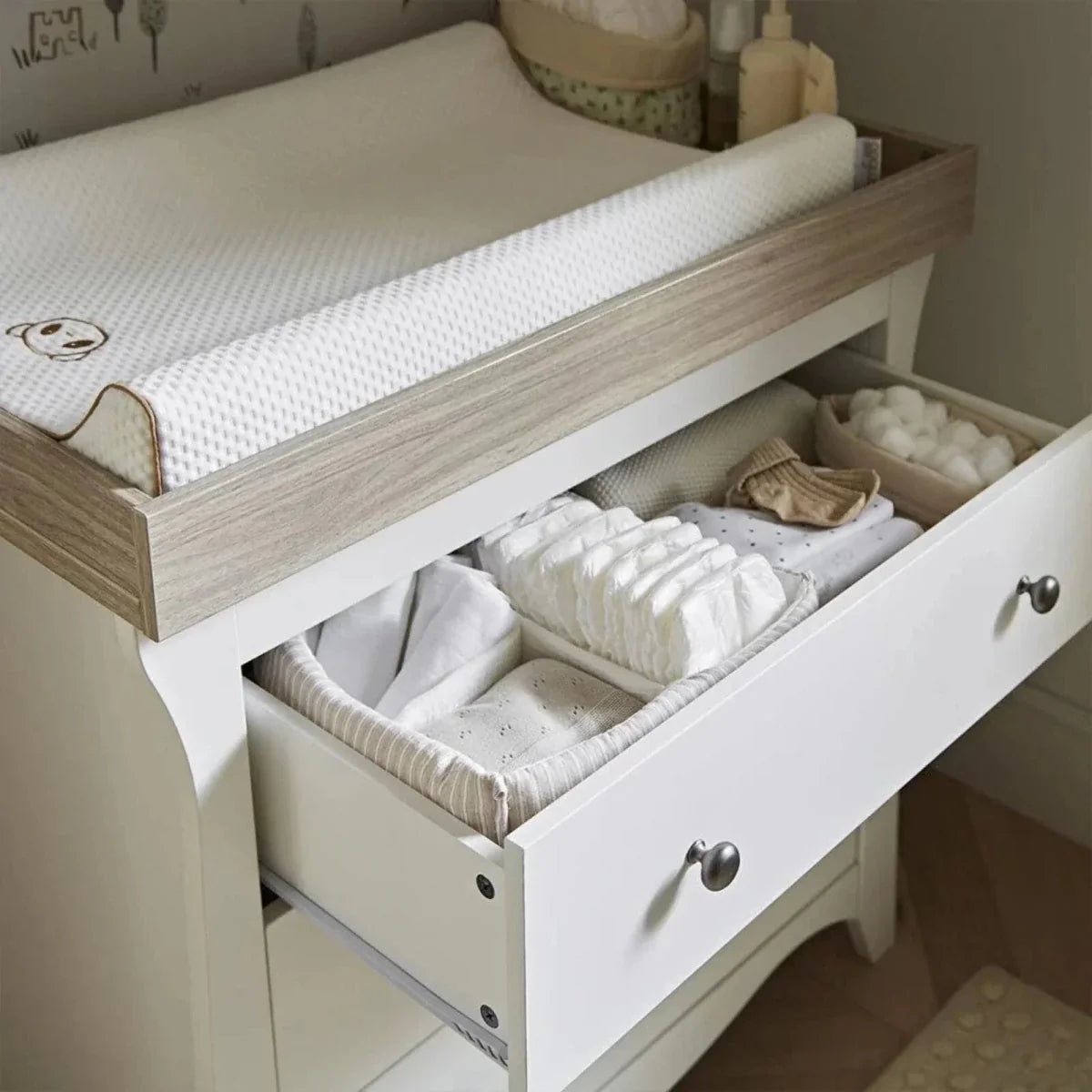 CuddleCo Clara 3 Piece Nursery Furniture Set - White & Ash