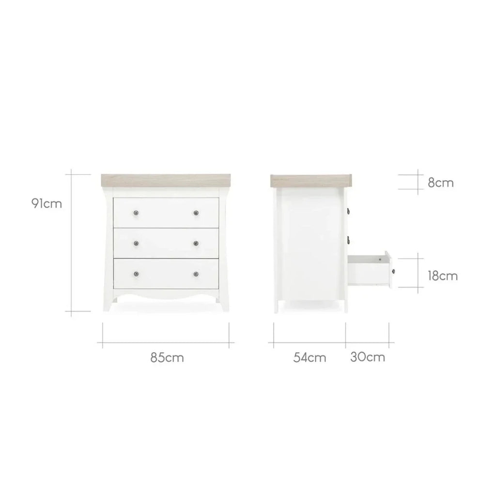 CuddleCo Clara 3 Piece Nursery Furniture Set - White & Ash