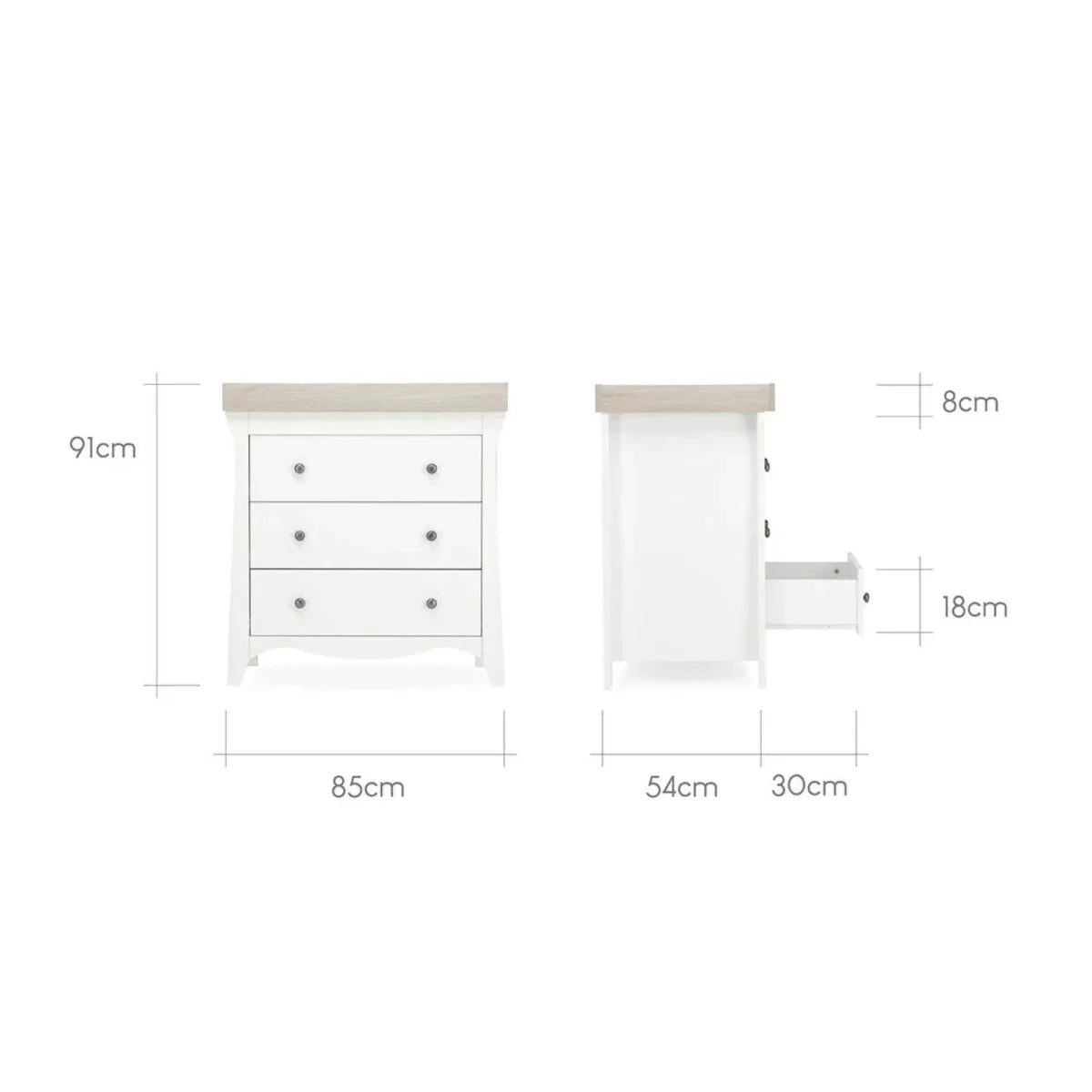 CuddleCo Clara 3 Piece Nursery Furniture Set - White & Ash