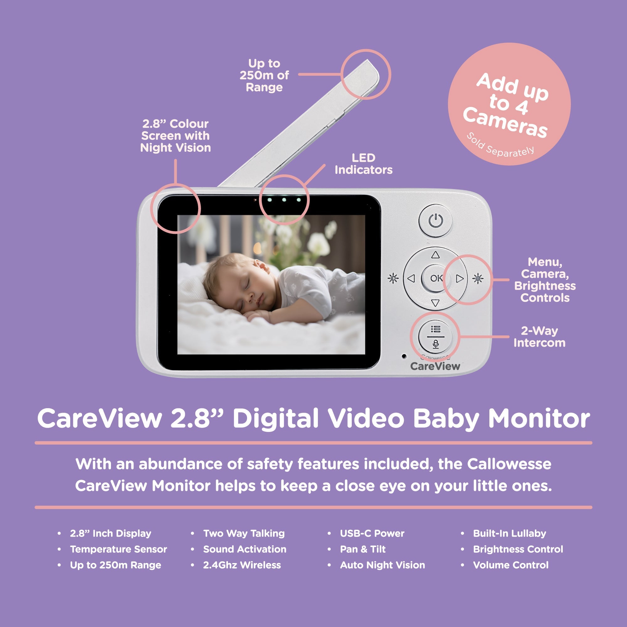 Callowesse CareView 2.8" Digital Video Baby Monitor