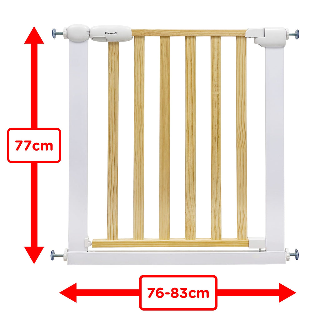 Callowesse Design Wood & Metal Pressure Fit Baby & Toddler Door & Stair Safety Gate | 76-83cm x H77cm - White