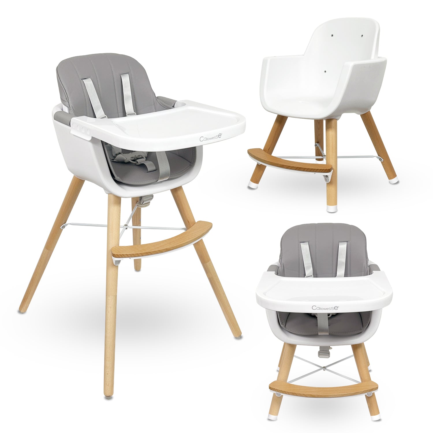 Callowesse Elata 3-In-1 Scandi Wooden Highchair – Grey