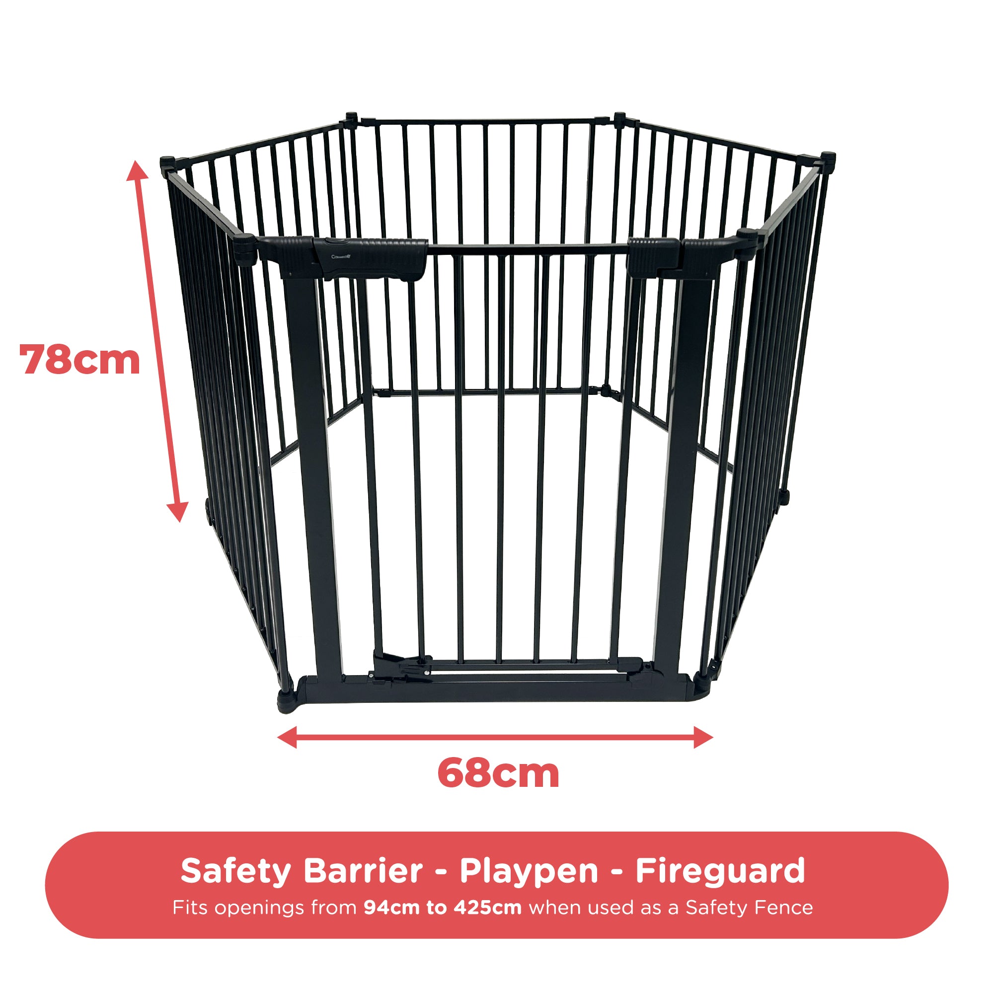 Callowesse XL Extendable Hexagonal Playpen, Fireguard and Room Divider - Black