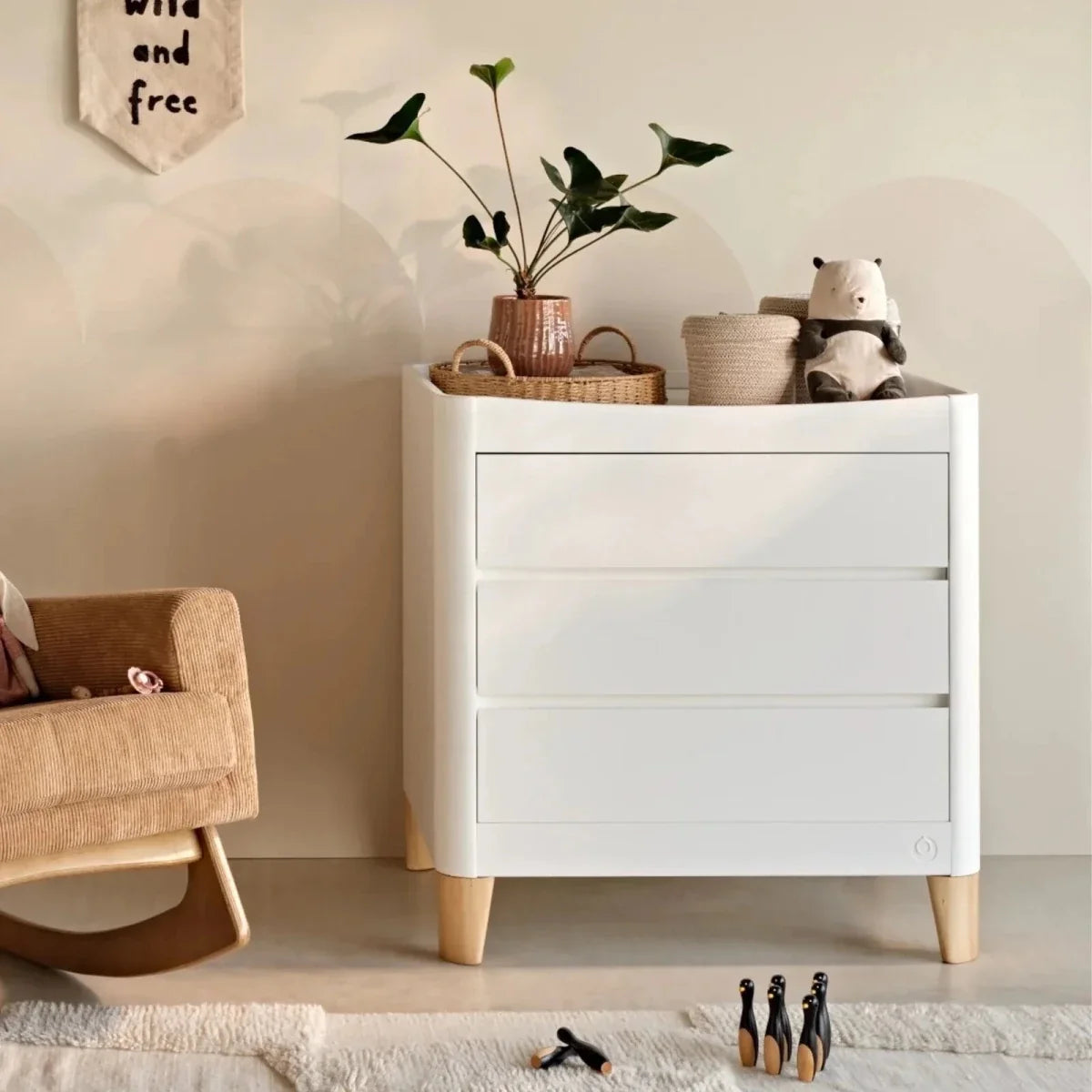 Gaia Baby Serena Mini Cot & Dresser Room Set - White/Natural