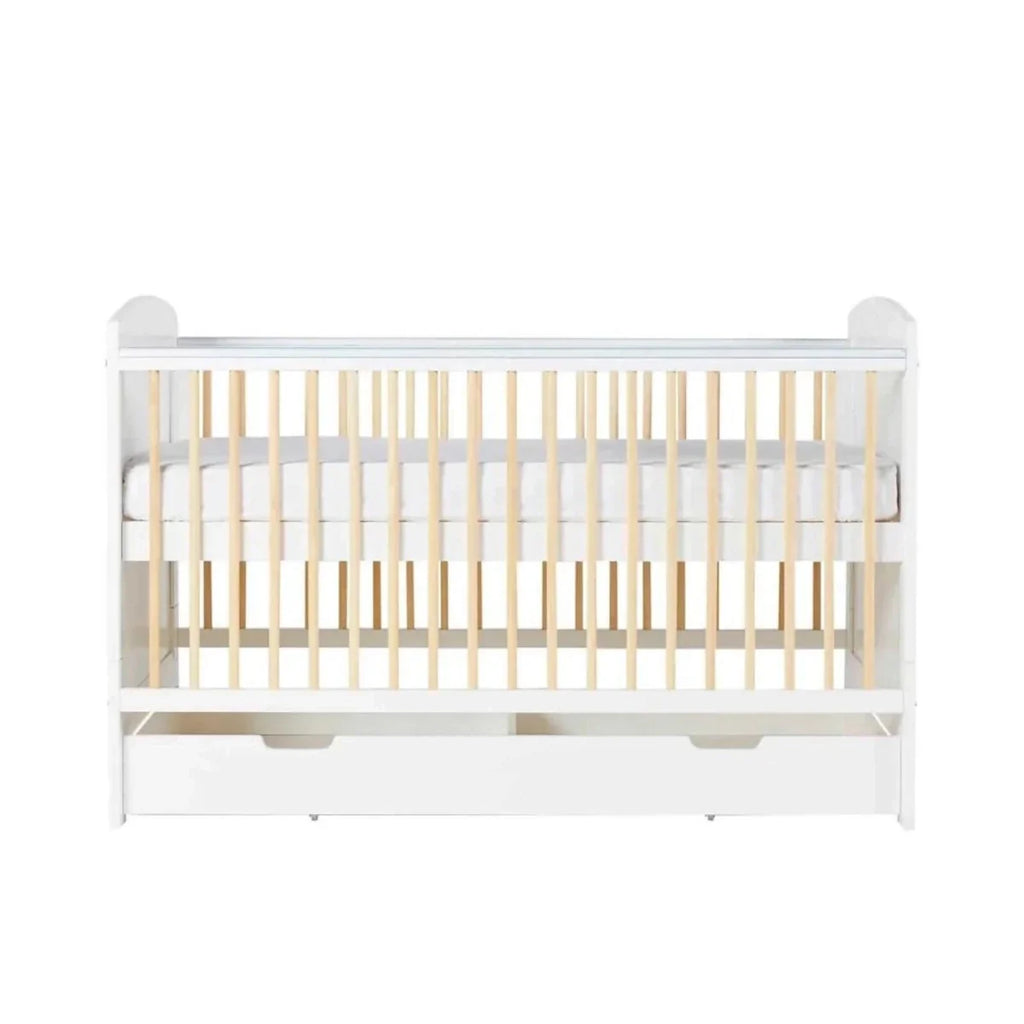 Ickle Bubba Coleby Scandi Cot Bed with Under Drawer Scandi White - Fibre Mattress