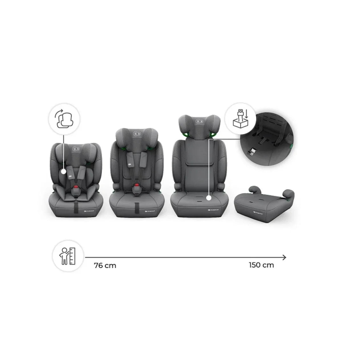 Kinderkraft Comfort Up 2 Plus Group 1/2/3 i-Size Car Seat - Grey