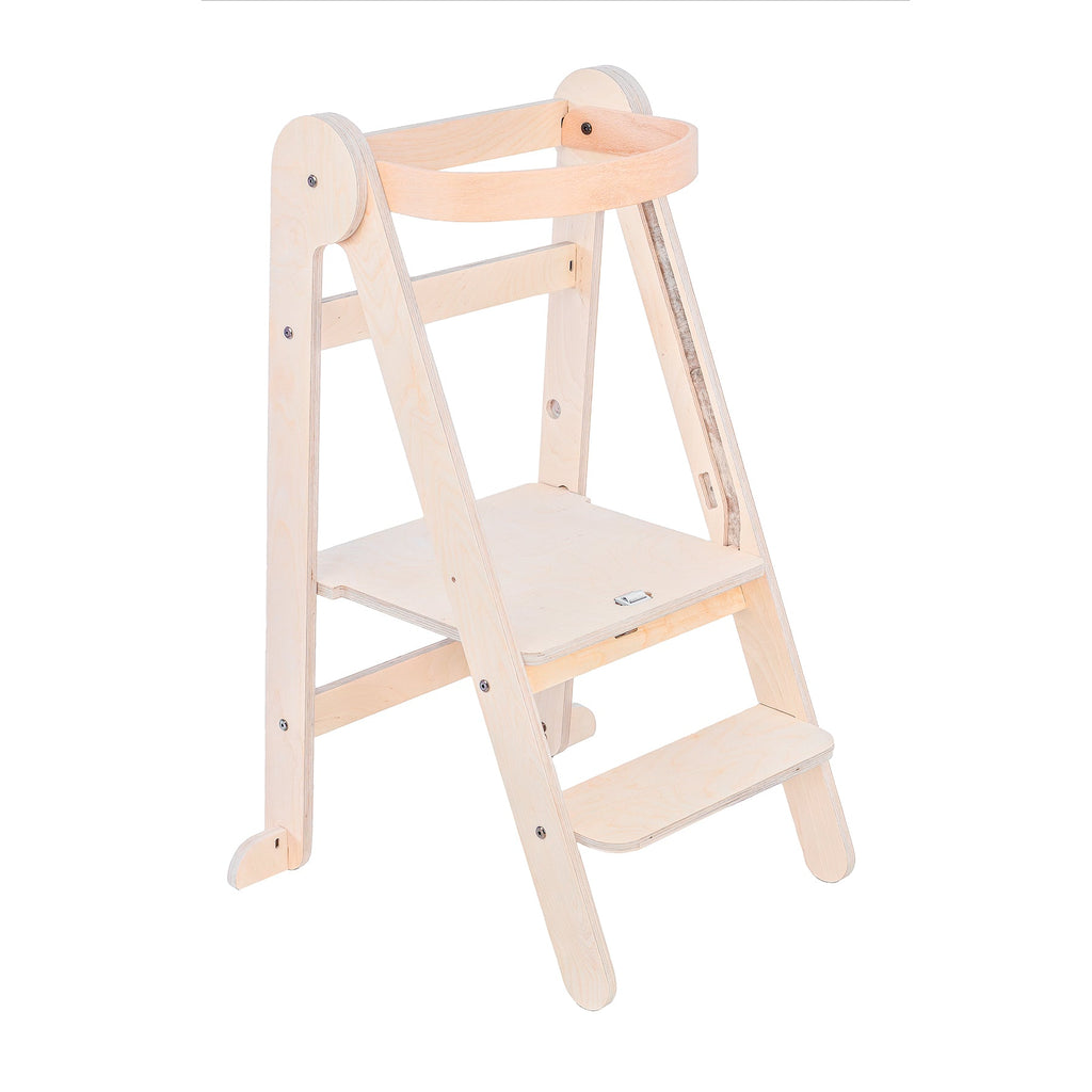 MamaToyz Folding Learning Tower - Natural Beech Wood Montessori Child Safety Platform