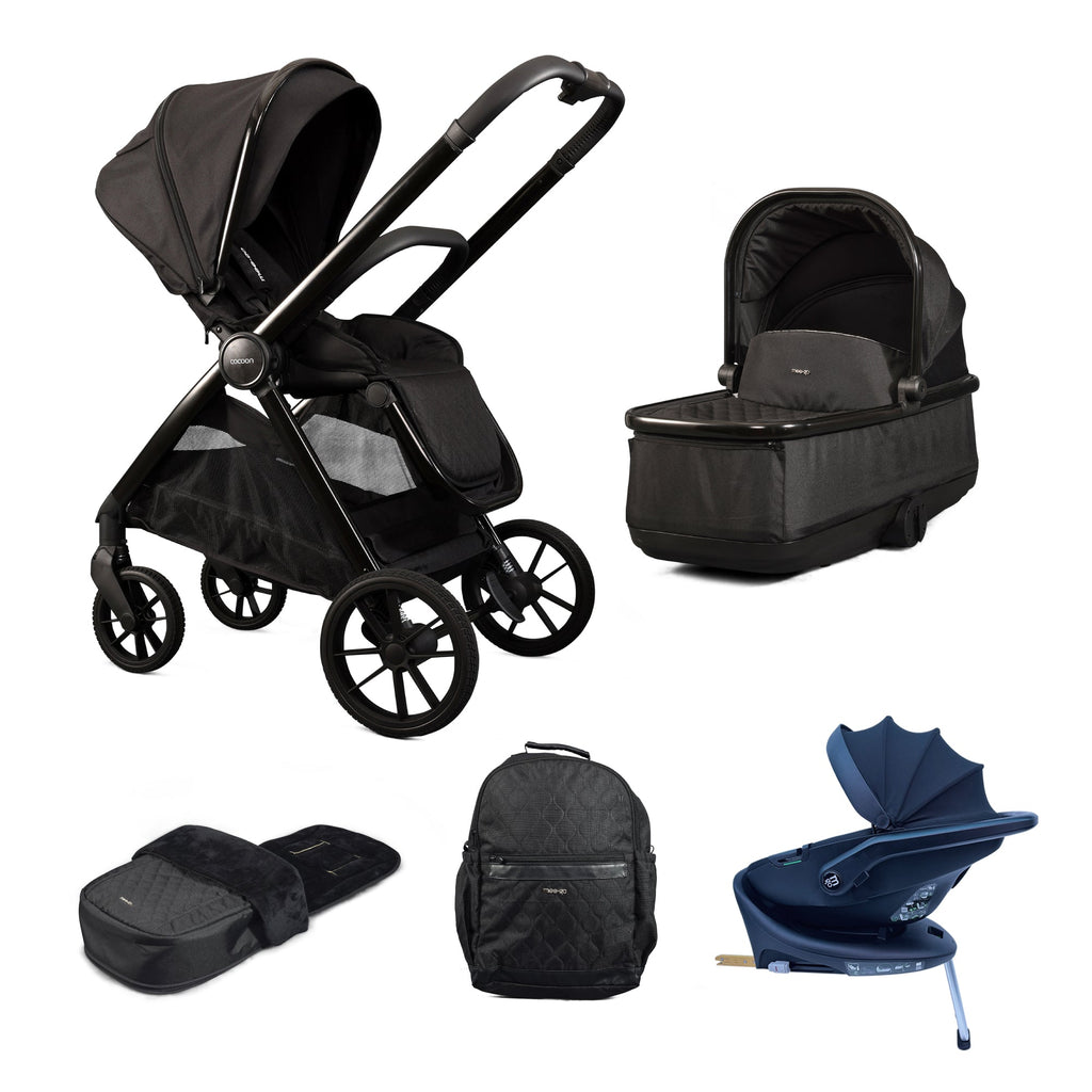 Mee-Go Cocoon Travel System with EVO Spin Car Seat and ISOFIX Base – Liquorice