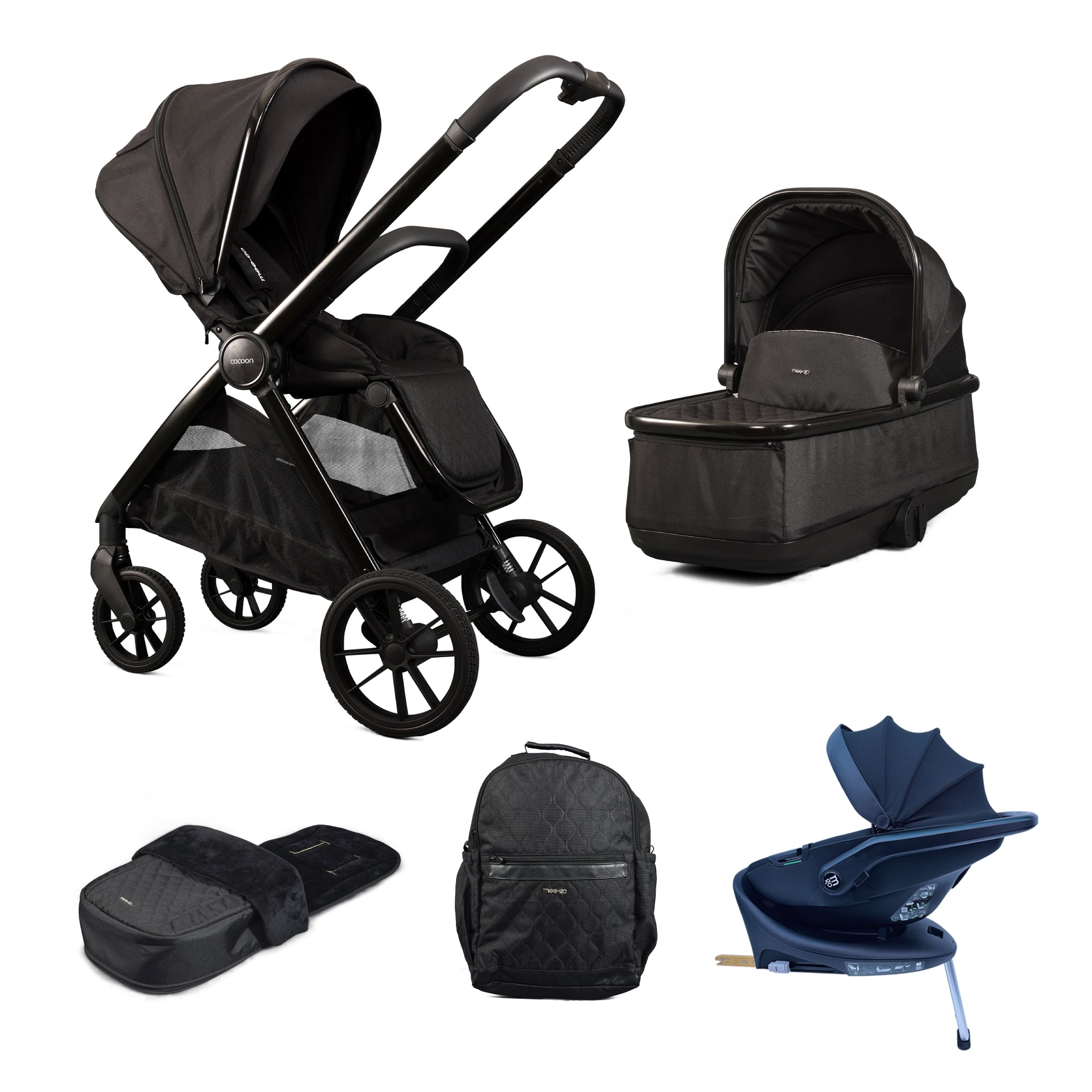 Mee-Go Cocoon Travel System with EVO Spin Car Seat and ISOFIX Base – Liquorice