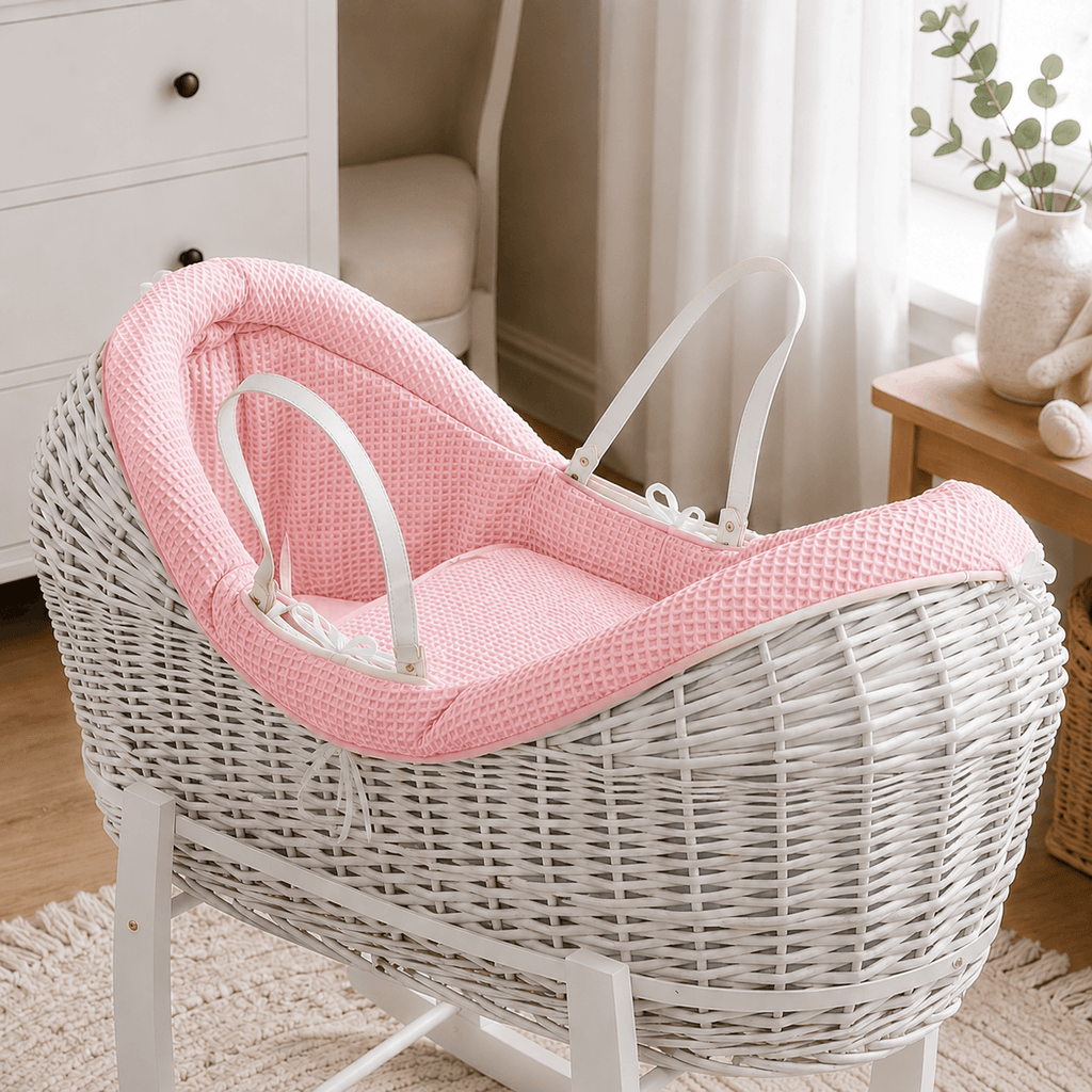 Pod Pink Waffle Moses Basket Bedding Set (Basket Not Included!)