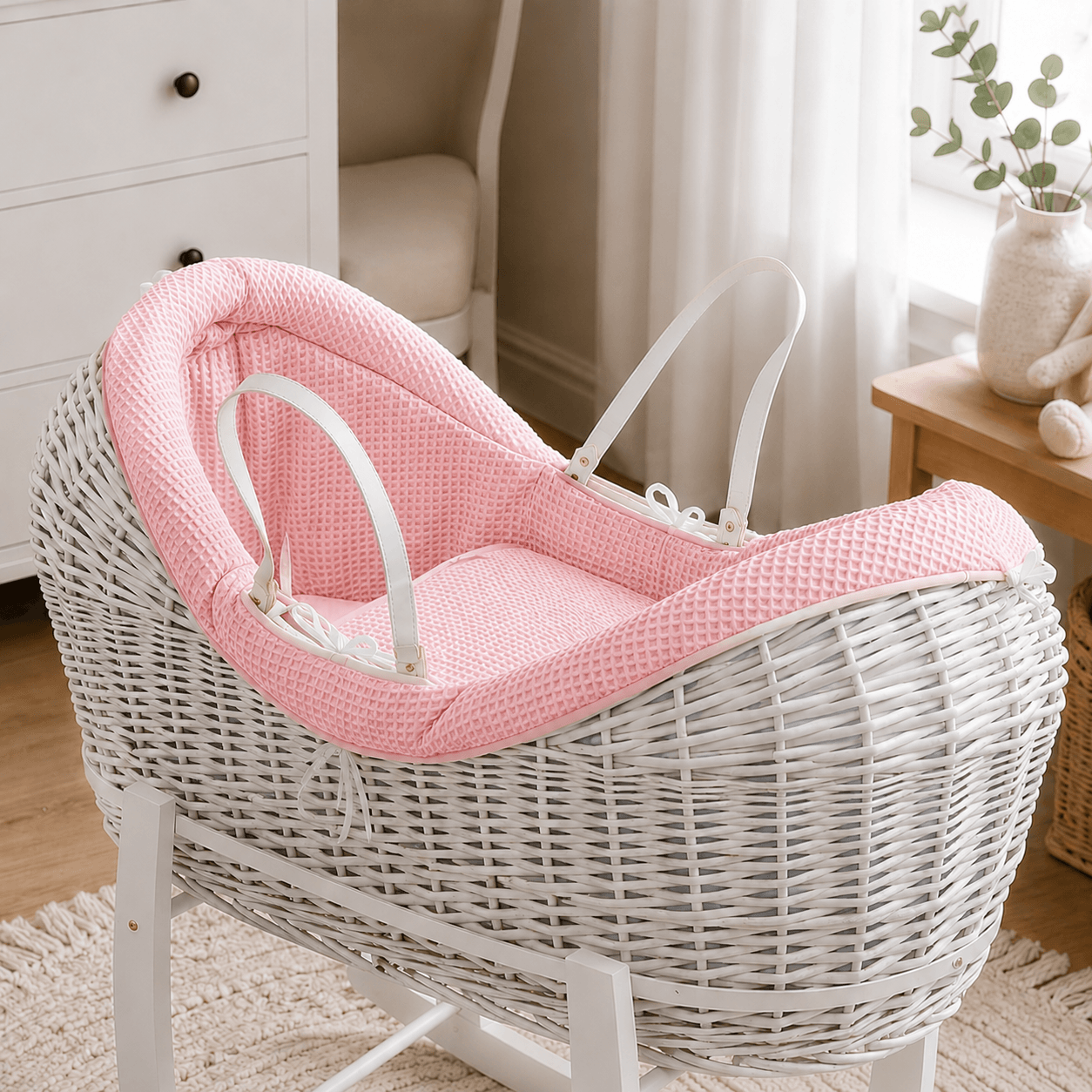 Pod Pink Waffle Moses Basket Bedding Set (Basket Not Included!)