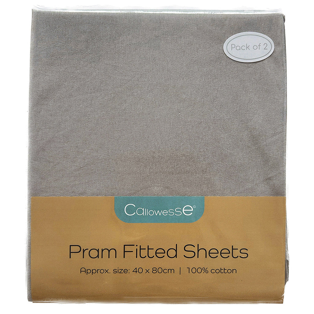 Callowesse Fitted Pram/Carrycot Sheets (2 Pack) - Grey