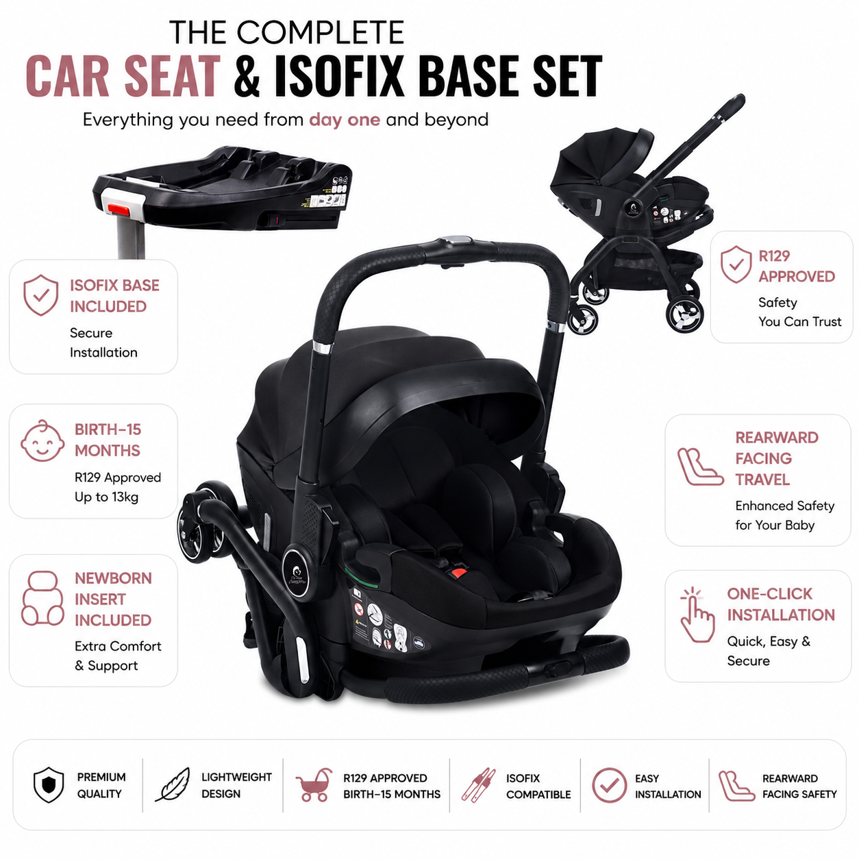 For Your Little One Qubi Infant Car Seat Stroller & Base - Eclipse Black