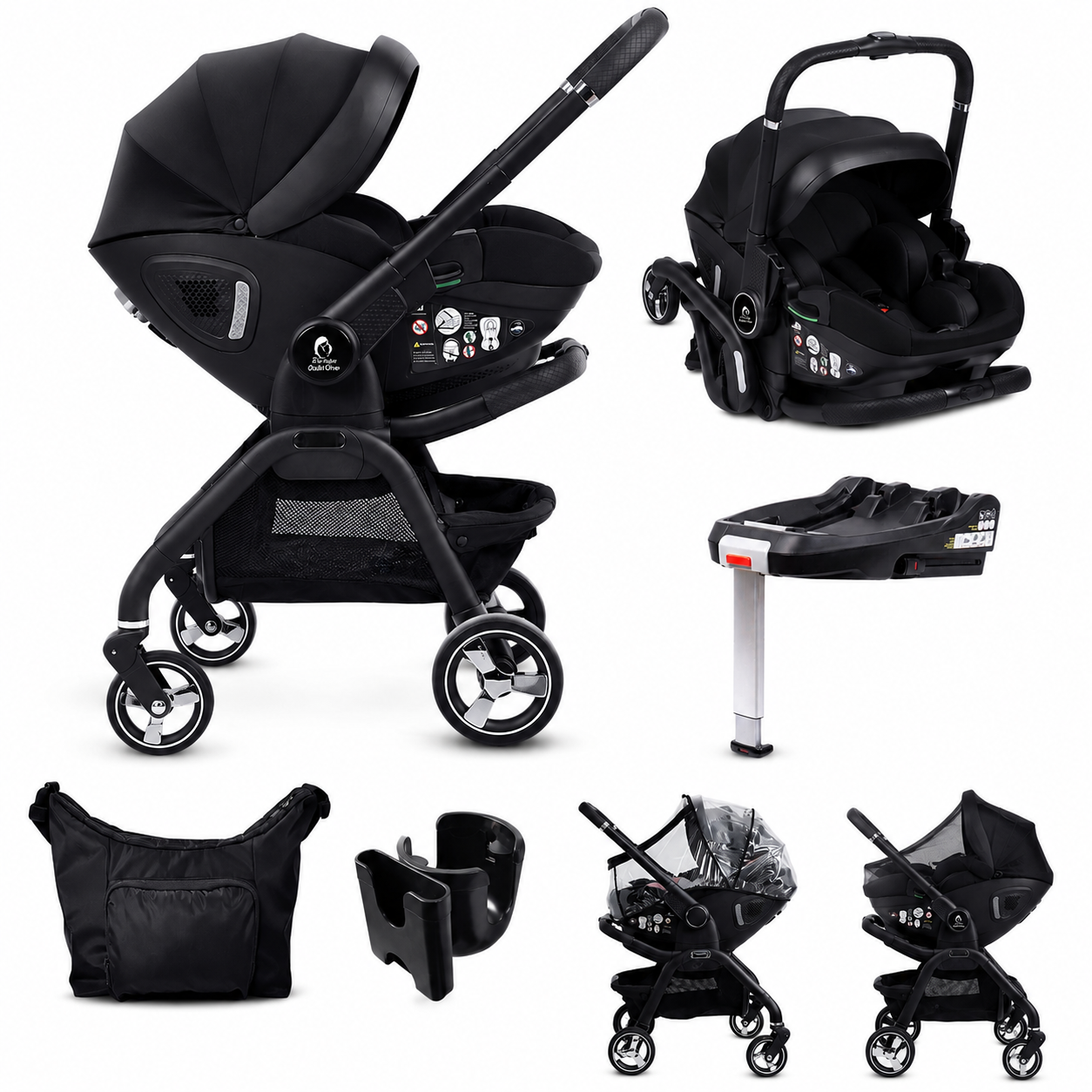 For Your Little One Qubi Infant Car Seat Stroller 7 Piece Bundle - Eclipse Black