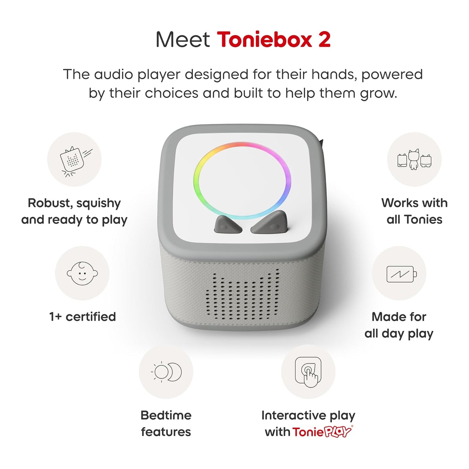 Tonies Toniebox 2 Play Set Including Paw Patrol Chase Tonie, Tonieplay Game & Tonieplay Controller - Moon Grey