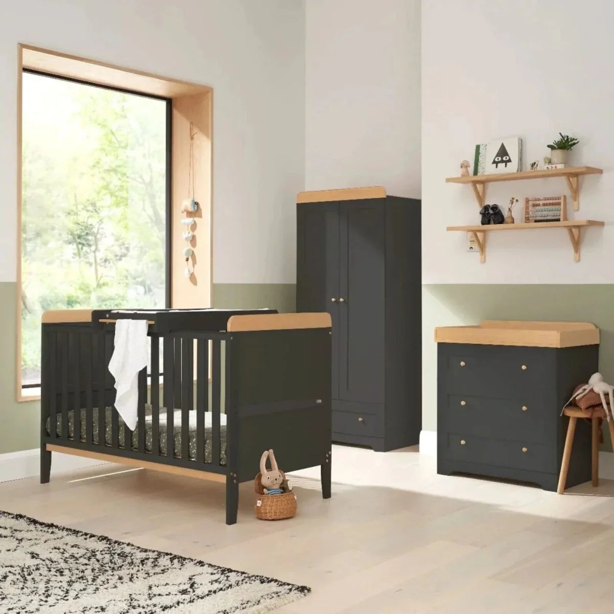 Tutti Bambini Rio 3 Piece Room Set with Pocket Sprung Mattress - Slate/Honey Oak
