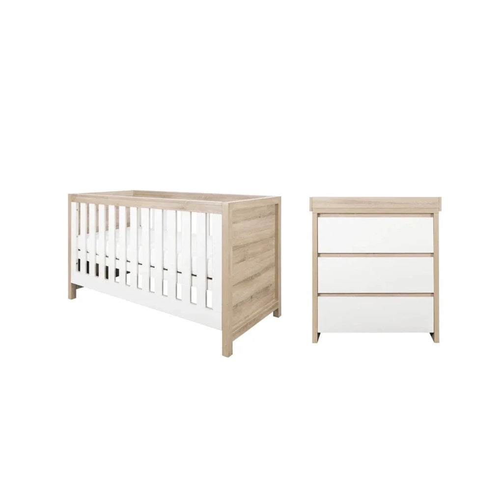 Tutti Bambini Modena 2 Piece Room Set with Sprung Fibre Mattress - White/Oak