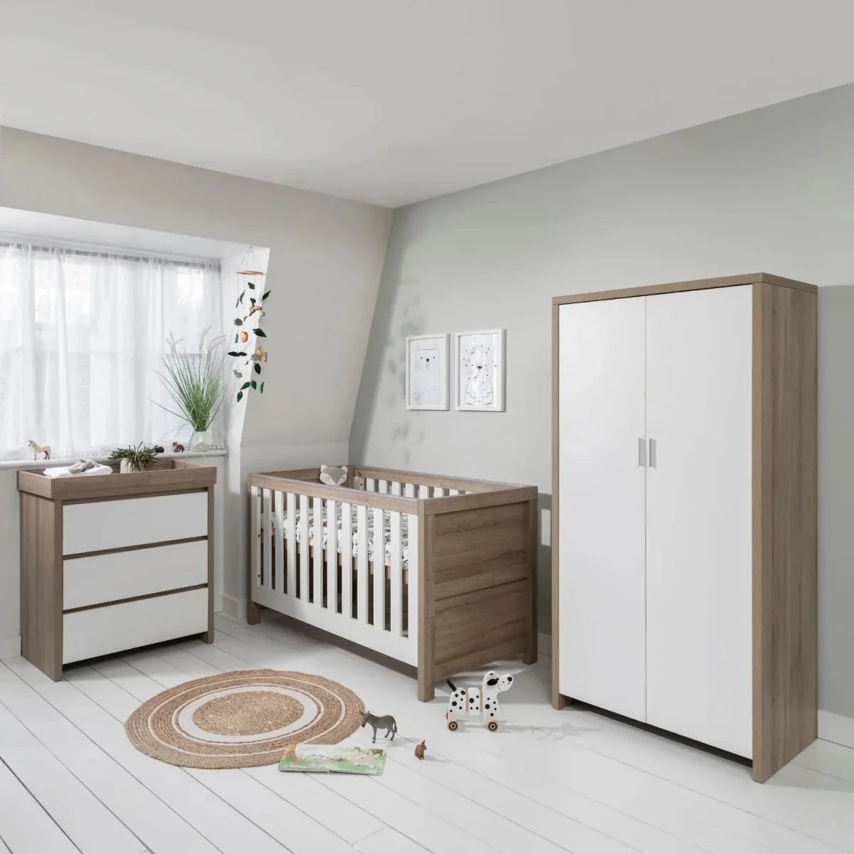 Tutti Bambini Modena 3 Piece Room Set with Deluxe Fibre Mattress - White/Oak