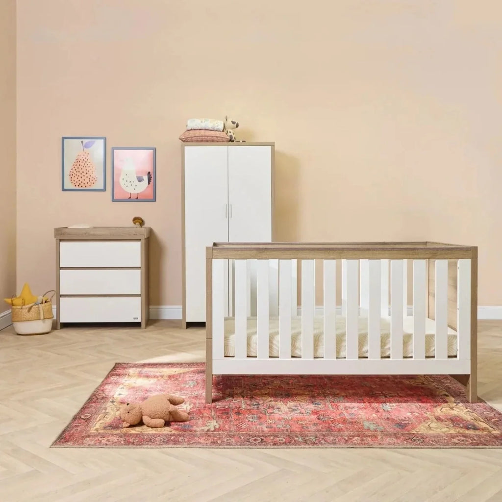 Tutti Bambini Modena 3 Piece Room Set with Deluxe Fibre Mattress - White/Oak