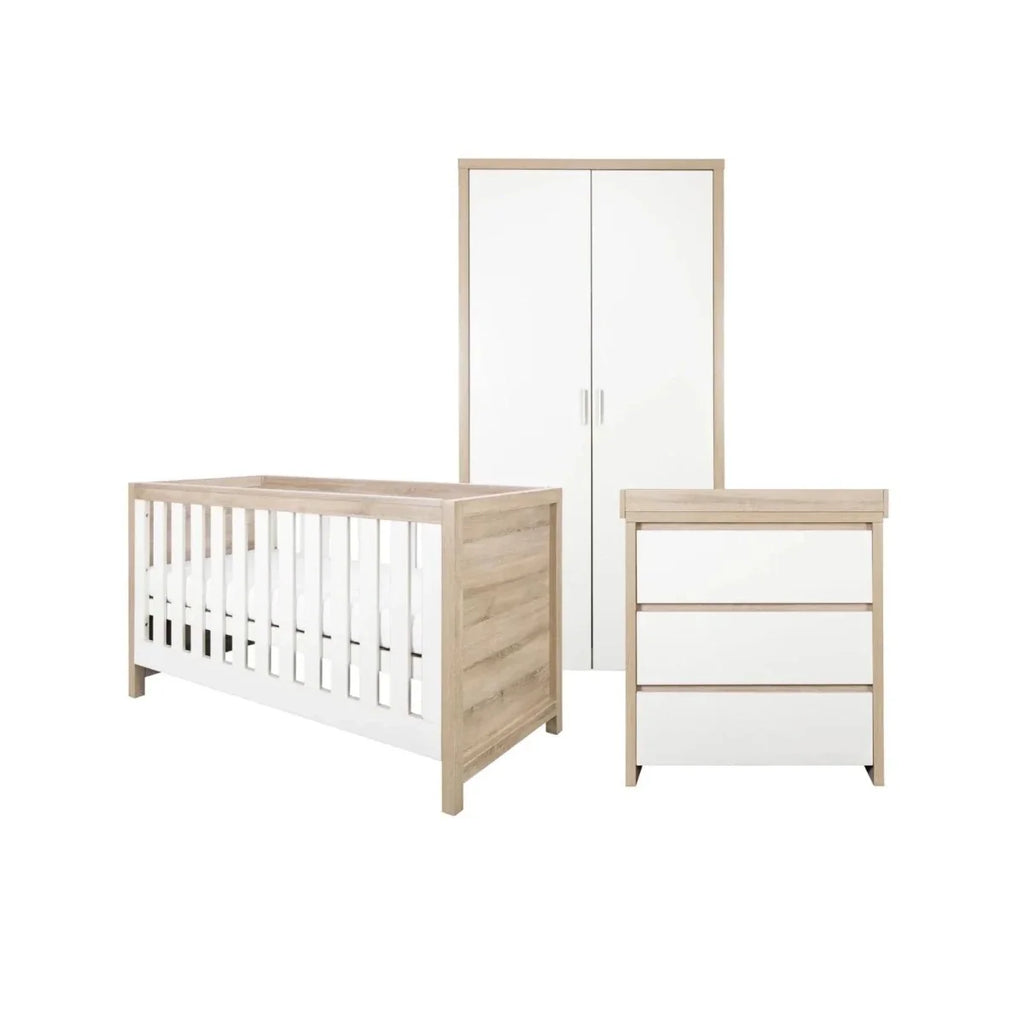 Tutti Bambini Modena 3 Piece Room Set with Deluxe Fibre Mattress - White/Oak