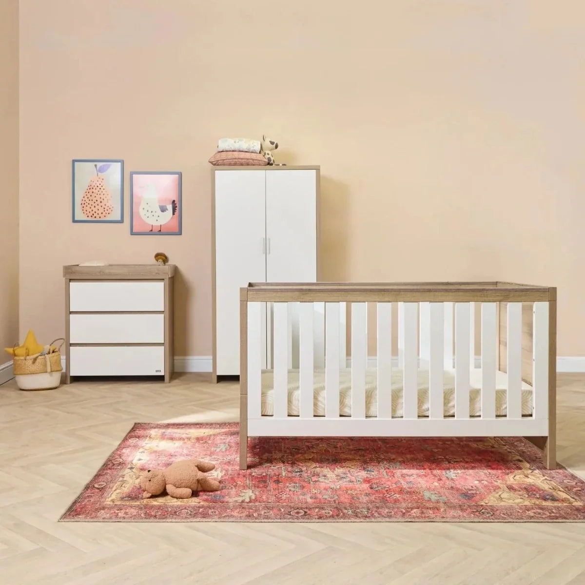 Tutti Bambini Modena 3 Piece Room Set with Pocket Sprung Mattress - White/Oak