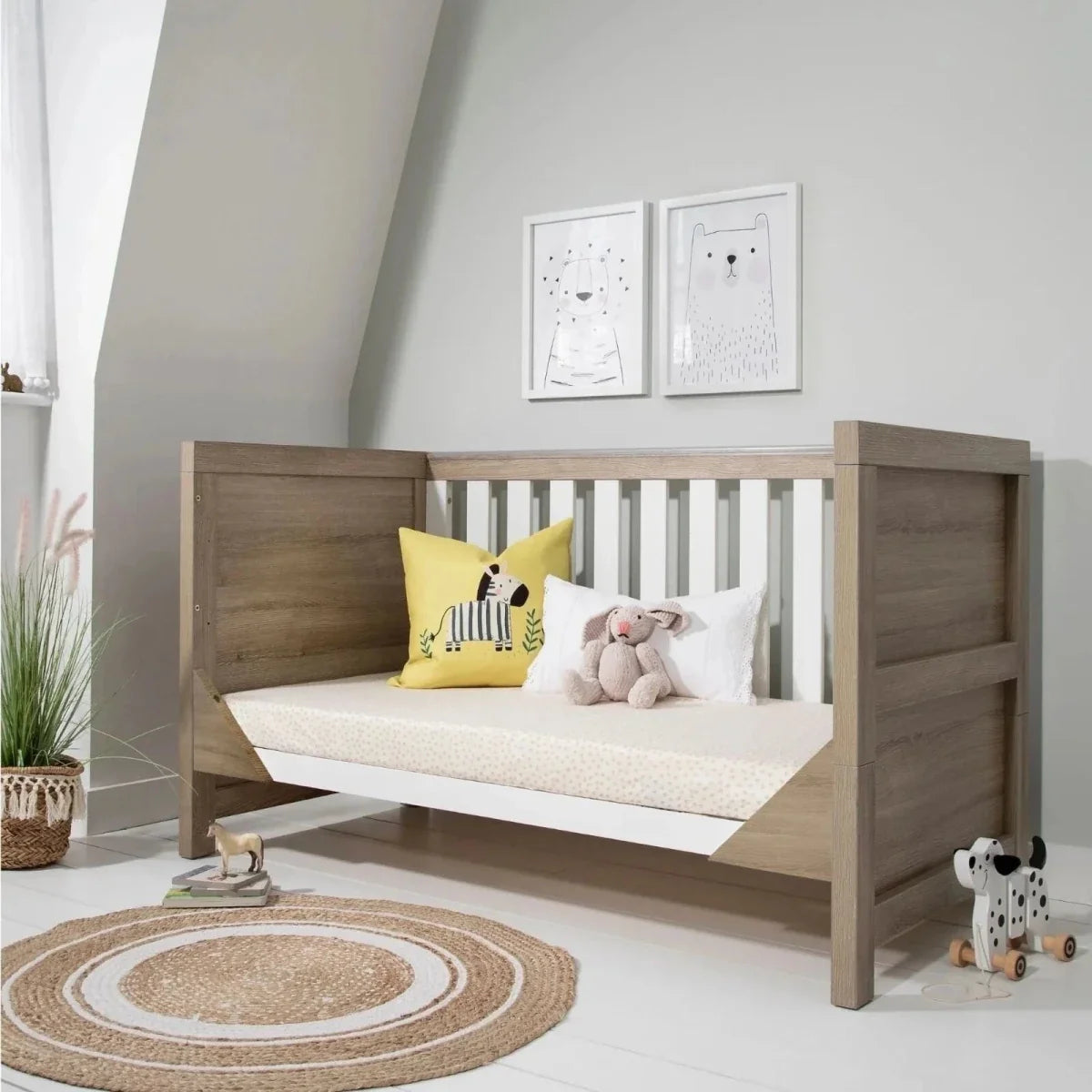 Tutti Bambini Modena 2 Piece Room Set with Deluxe Fibre Mattress - White/Oak
